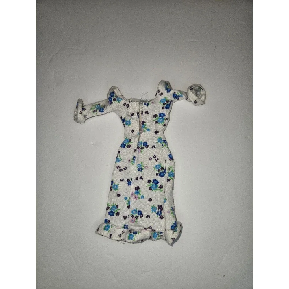 Barbie Doll Dress Pink Tag White with Blue Florals Ruffles